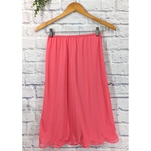 WOW CORAL PINK!💋60s Vntg Scallop Edge SM Half Slip Skirt Tricot Nylon Made USA